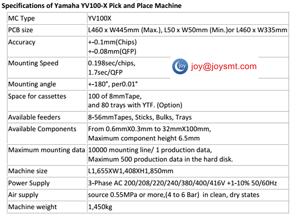 YAMAHA YV100X Placement Machine Specification & Price