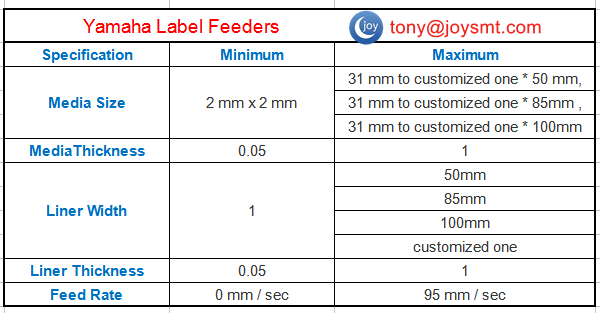 YAMAAH LABEL FEEDER PARAMETER AND FEATURE