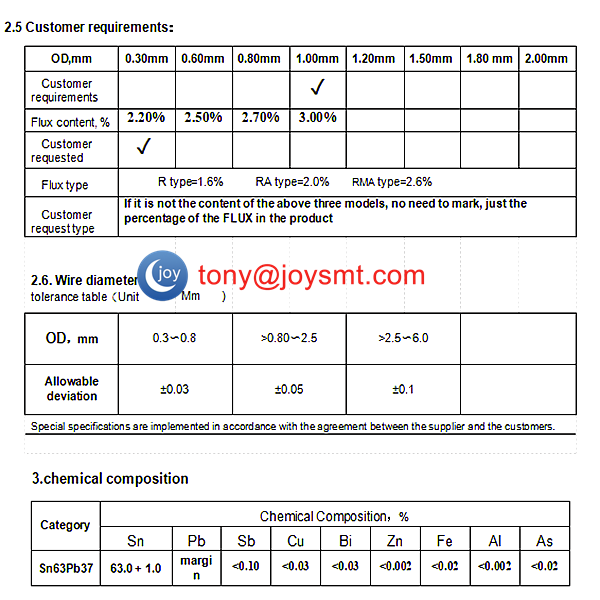 Solder Wire Sn63 Flux 2.2% Specification Product introduction